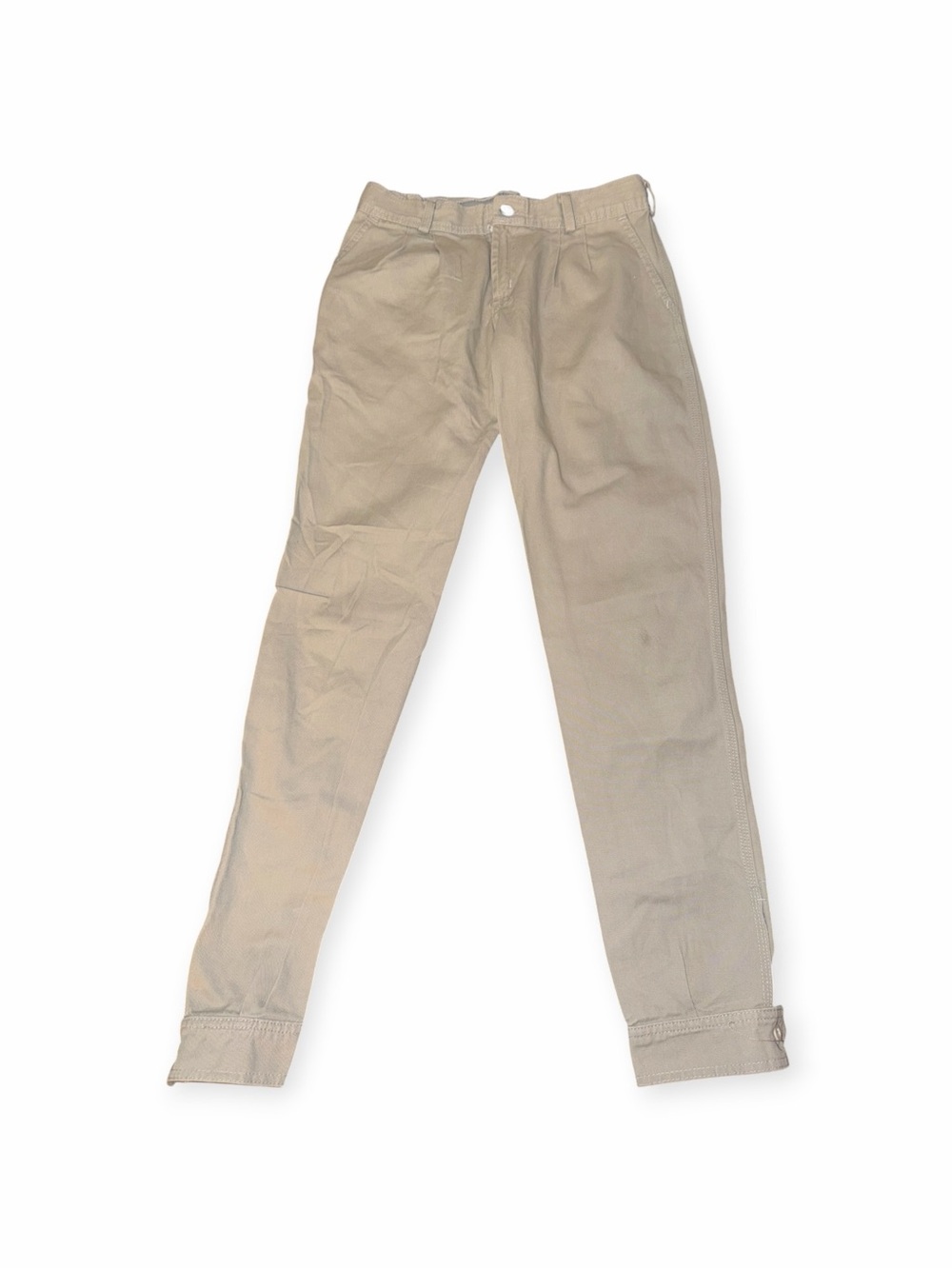 Vintage Gaucho Workwear Pleated Chino Pants Khaki Beige Trousers Size 38 / 28